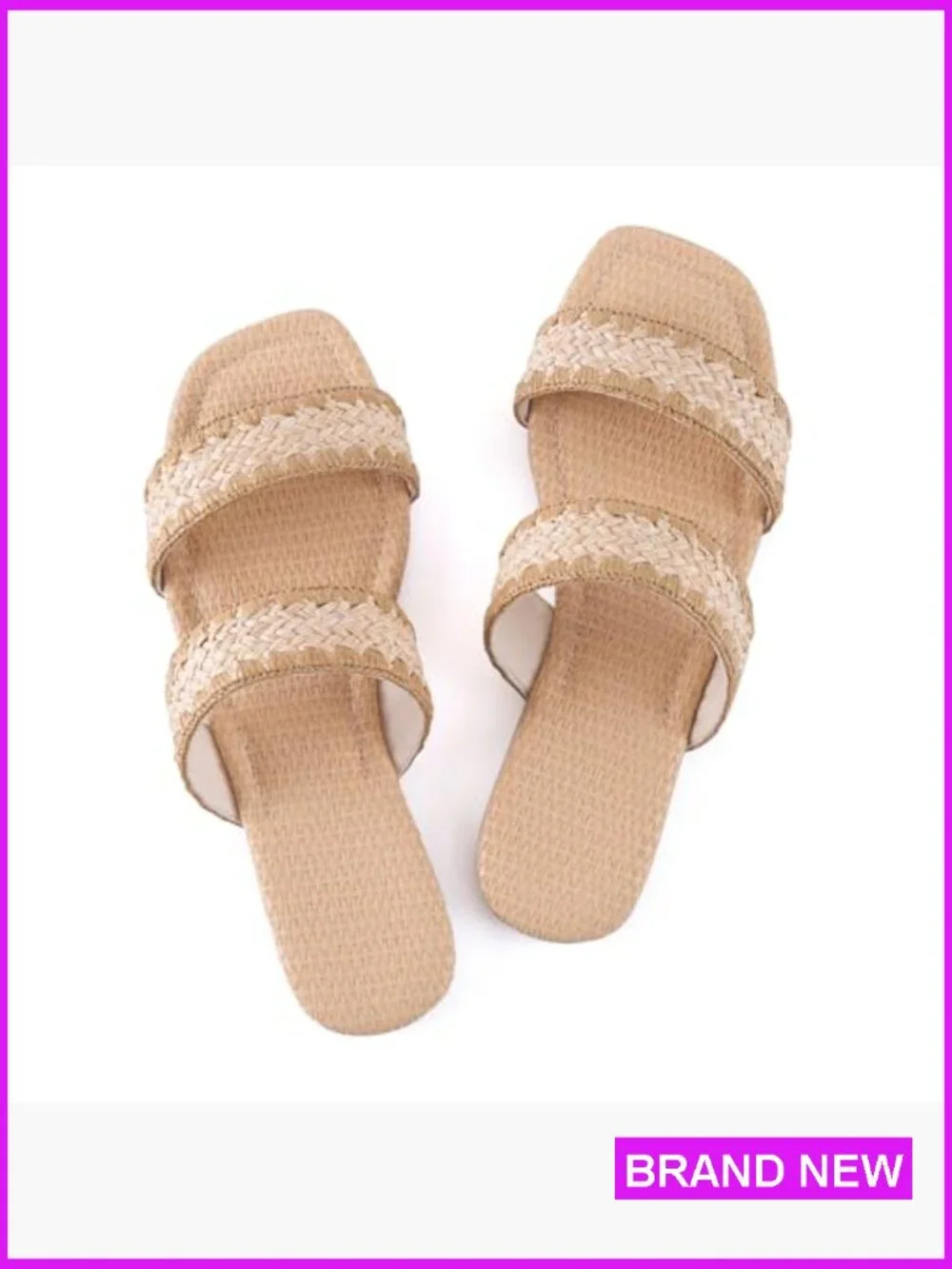 Raffia Braided Slide Sandals Flat Bohemian Vacation Beach Slip On Strappy Woven